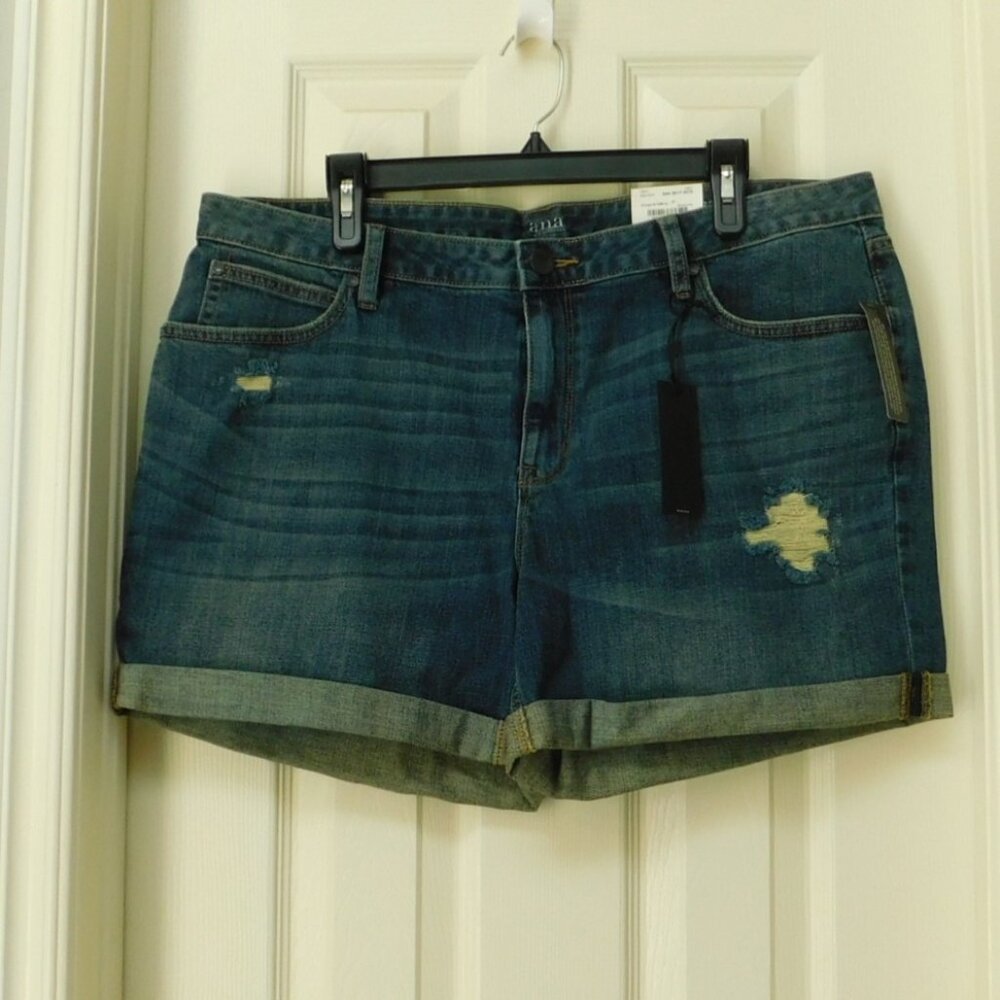 a.n.a Jean Shorts Blue Cuffed Ripped Distressed Denim Mid Rise 33/16